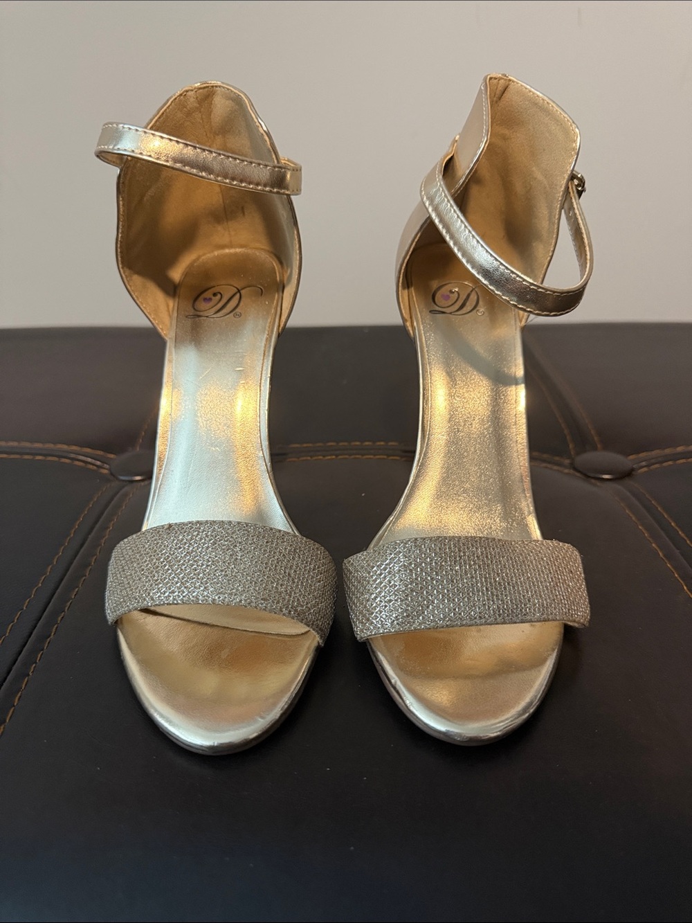 Delicious Metallic Gold Ankle-Strap Heels